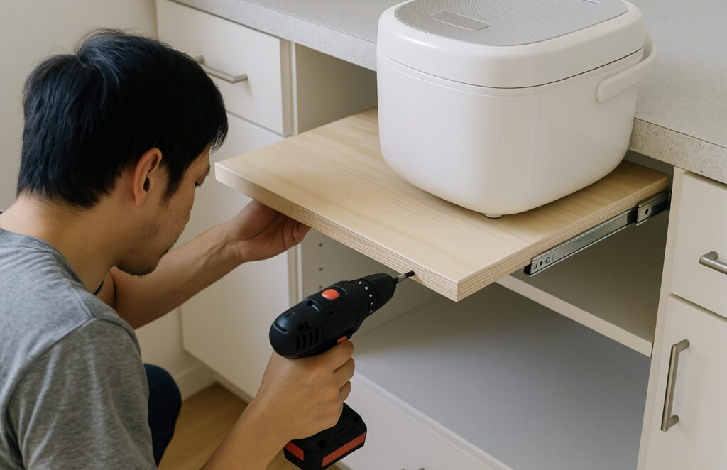 食器棚の炊飯器スライドはいらない！テーブルを後付け！DIY術