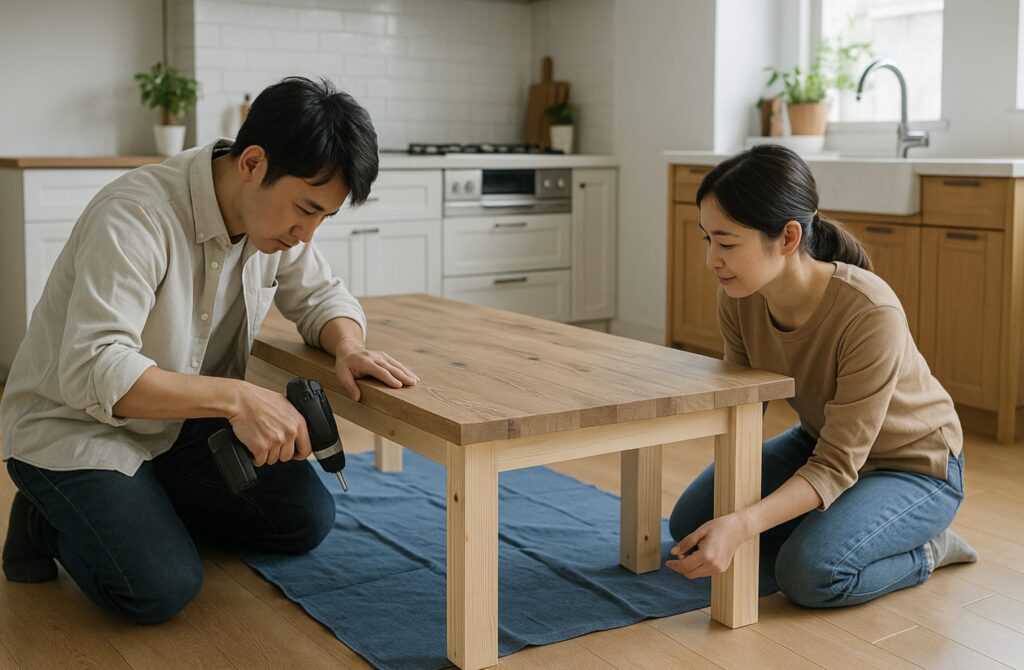 キッチンカウンターや作業台兼ダイニングテーブルのDIY。作業台にもなるテーブルをDIYで作る