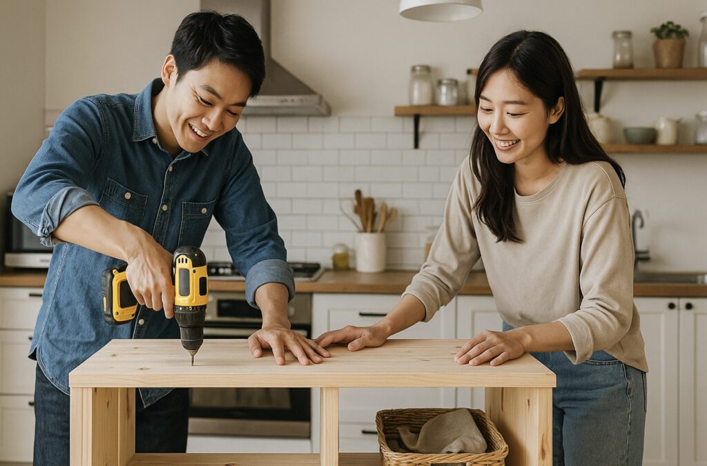キッチンカウンターや作業台兼ダイニングテーブルのDIY。初心者でも簡単に挑戦できる方法