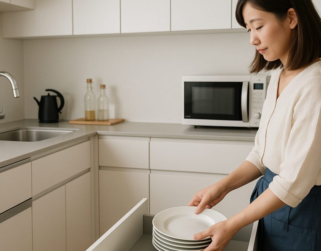 マンションのシステムキッチンだと食器棚がいらない。食器を引き出しに収納するデメリットは