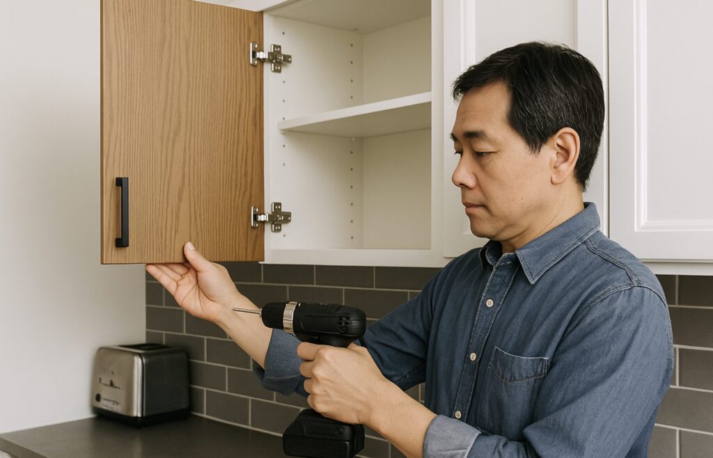 扉付き食器棚のDIY。扉交換でイメージチェンジ