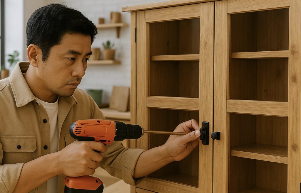 扉付き食器棚のDIY。オープン棚に扉をつける簡単テクとは?