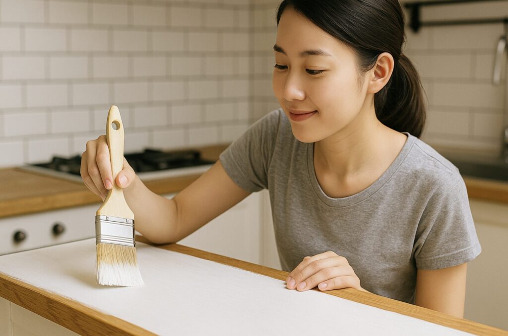 キッチンカウンターの色を変えたいなら、DIYで白塗装