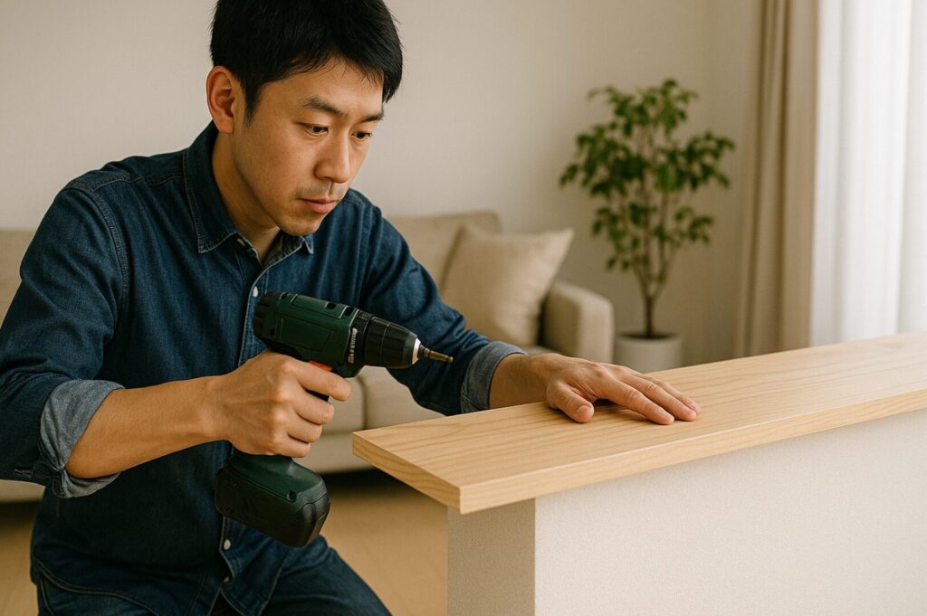 賃貸のキッチンカウンターの天板を広げる。リメイクシートのすすめ。笠木を広くする方法