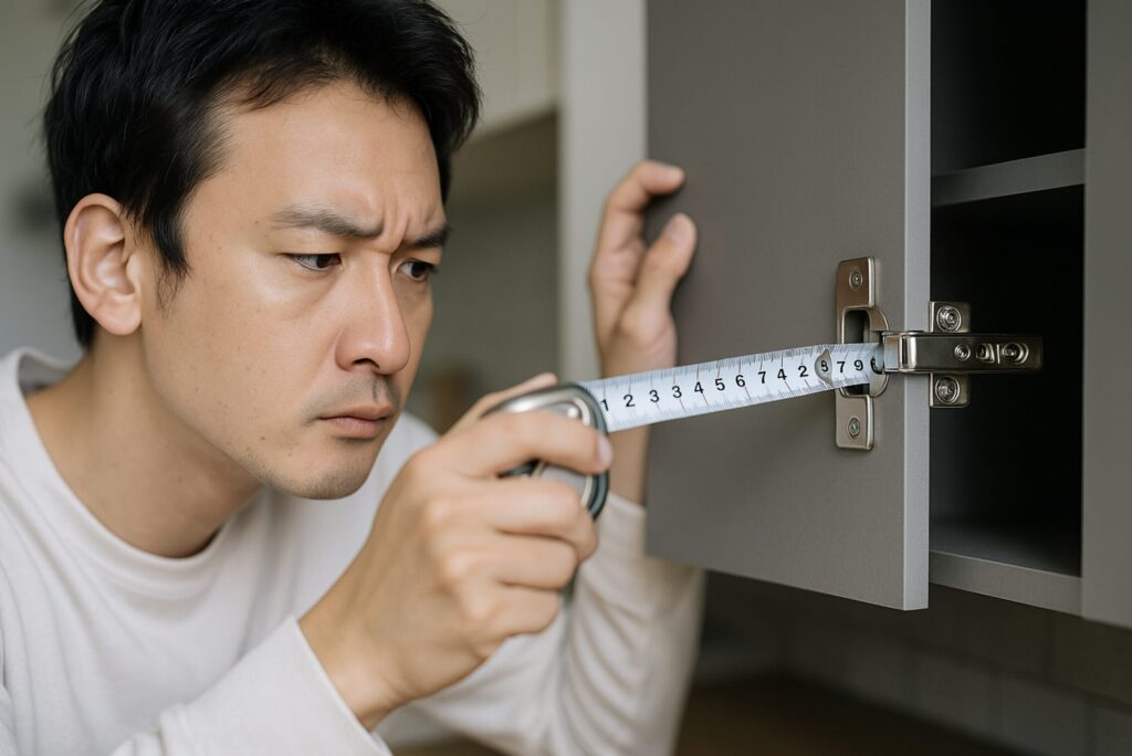 食器棚の蝶番交換。スライド蝶番のサイズの測り方と選び方