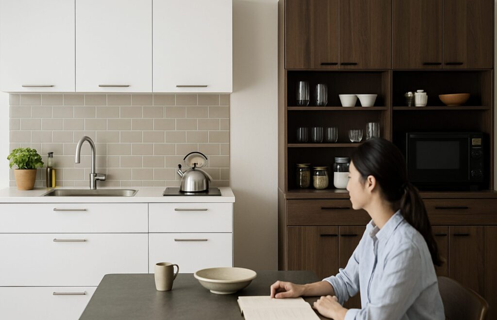 キッチンとカップボードの色を変えるときに色違いで後悔しないために。色が違う組み合わせで失敗しないコツ
