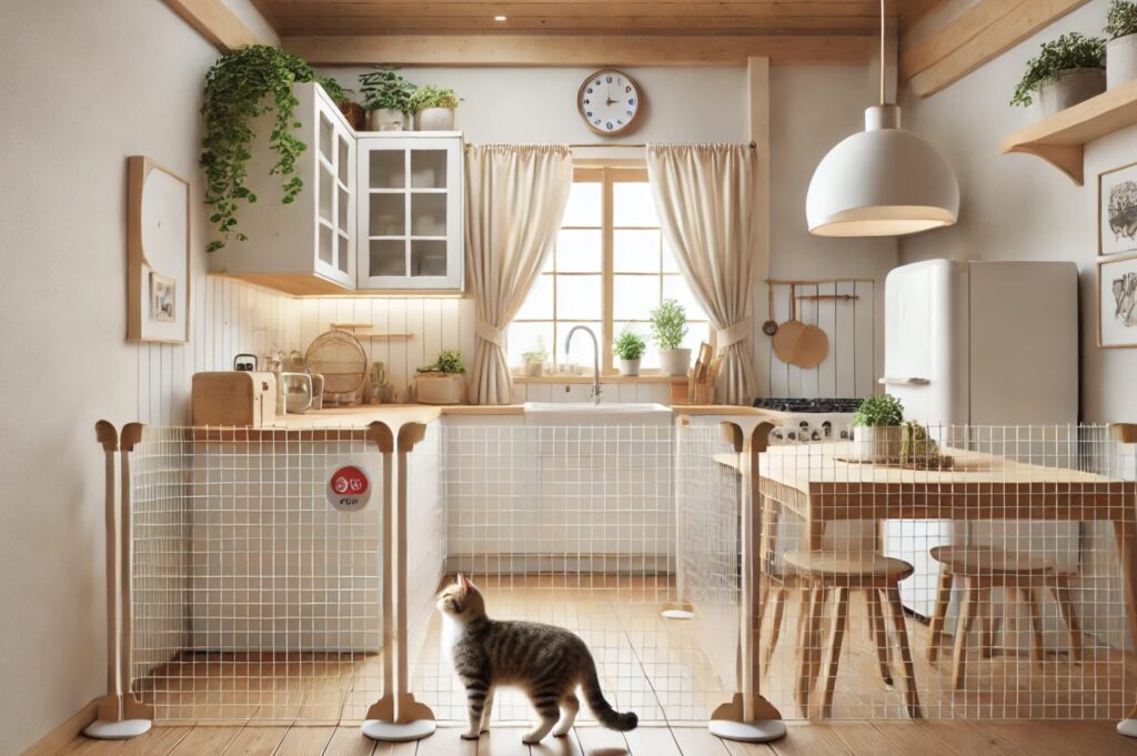キッチンカウンターの猫対策DIY。手軽にできる猫よけ柵のDIY方法