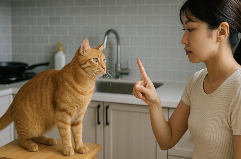 キッチンカウンターの猫対策。猫をキッチンに上がらせない工夫