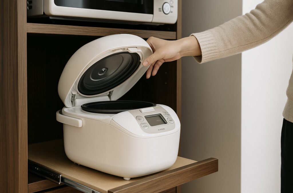ハイカウンターのカップボードで後悔するデメリット。炊飯器の置き場として