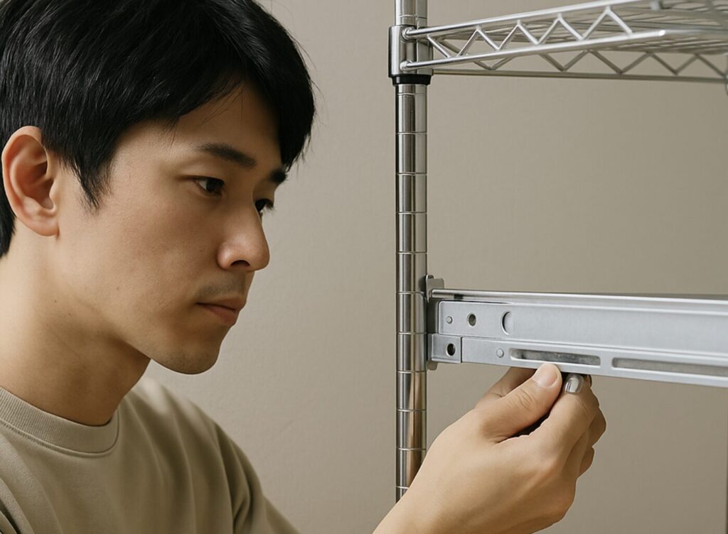 メタルラック（スチールラック）の棚を自作で増やす。スライド棚を後付けする