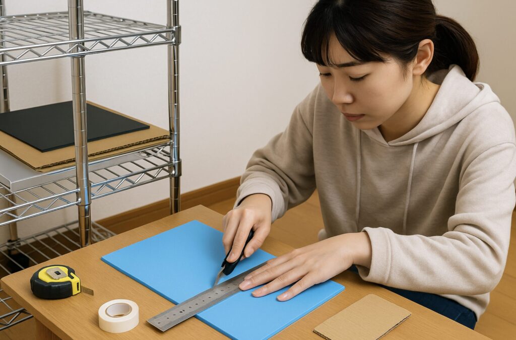 メタルラック（スチールラック）の棚を自作で増やす。棚板を100均素材で作る方法