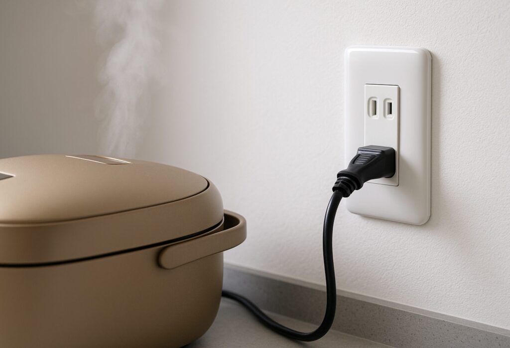 家電を隠せるキッチンボードのすすめ。コンセント位置と蒸気対策確認