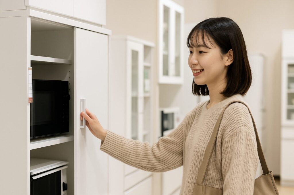 家電を隠せるキッチンボードのすすめ。全部隠せるスライド棚付きキッチン家電収納庫