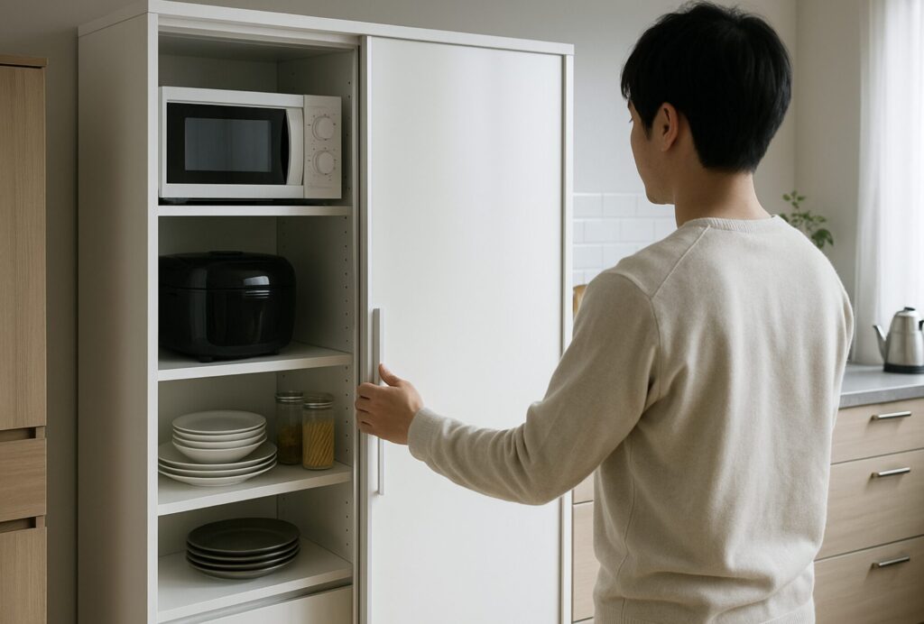 家電を隠せるキッチンボードのすすめ。家電を隠せるレンジボード
