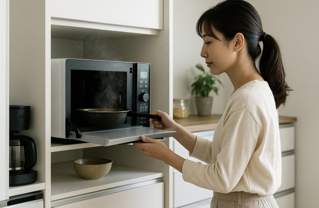 家電を隠せるキッチンボードのすすめ。オーブンレンジを隠したい